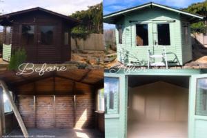 Before and after of shed - Creme De Menthe - 70s Summer Bar , Essex