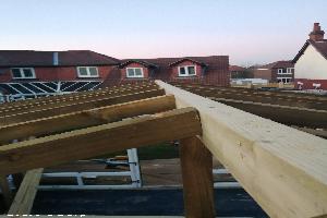 Building the wooden fram for the roof, 18 degree angles of shed - Cheeky monkeys , Nottinghamshire