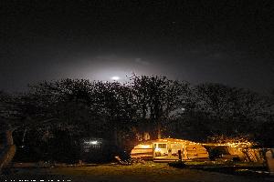 Winter by moonlight of shed - The Hangar Hangout, Cheshire East