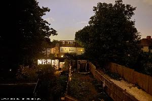 Night time of shed - Recycled Shed / Artans Hotel, Greater London