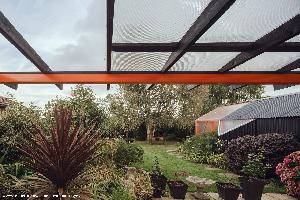 Garden overview with steel beam of shed - The Orangery, Norfolk
