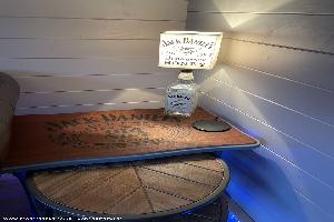 Jack Daniel's Table & Lamp of shed - L&G Barshed, Suffolk