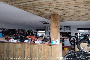 Ceiling view using reclaimed wood of shed - Jays Cycles, West Sussex