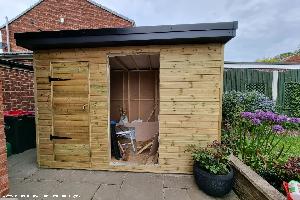 Clad and roofed and waiting for the door and window of shed - Work Life Balanced, South Yorkshire