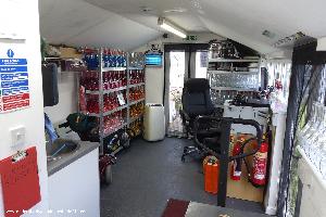 Office area, bottle shelves of shed - Little Devil Distillery, Northamptonshire