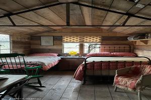 Inside sleeping area of shed - Tin House’s tin shed, Kent