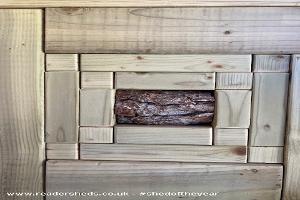 Detail using off cuts and salvaged bark. of shed - The Shed, West Midlands