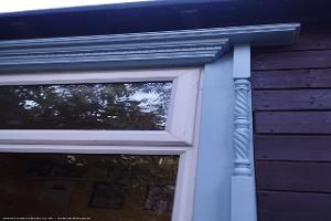 Details of blue window frame of shed - Sunshine Studio, Greater London