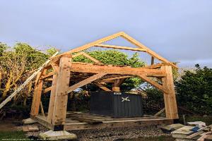 Start of the timber frame of shed - Willows cabin , Leinster