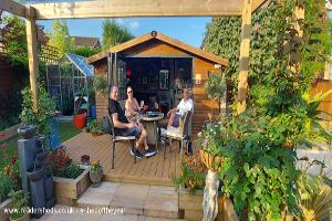 Drinks on the Decking of shed - Squirrel Bar , Staffordshire