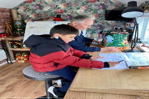 Painting and drawing in the shed with my Grandson of shed - Pop's Shed, Leicestershire